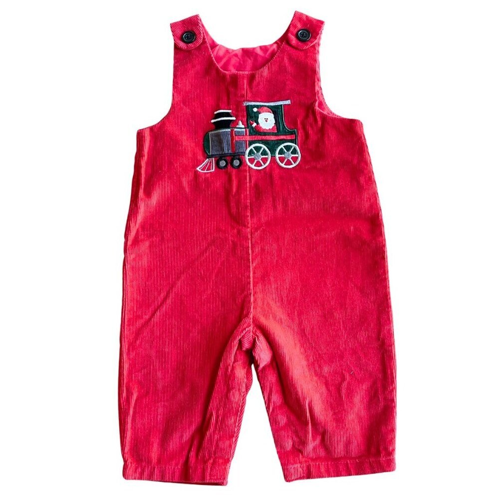 Nursery Rhyme 100% Cotton Red Corduroy Santa Claus Christmas Longall -‎ Sz 6 Mo.